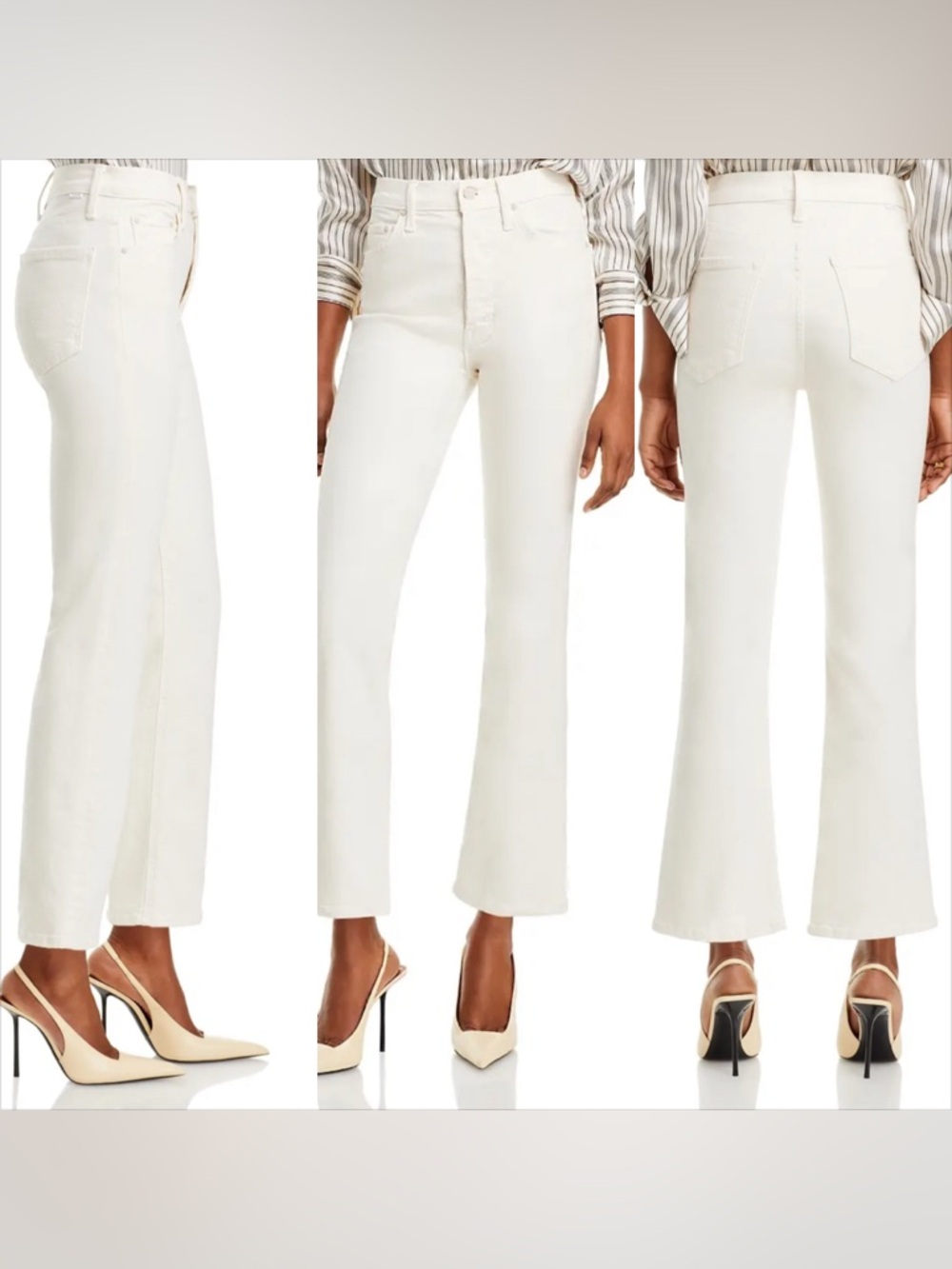 MOTHER the insider high rise ripper ankle cut jeans in cream puff